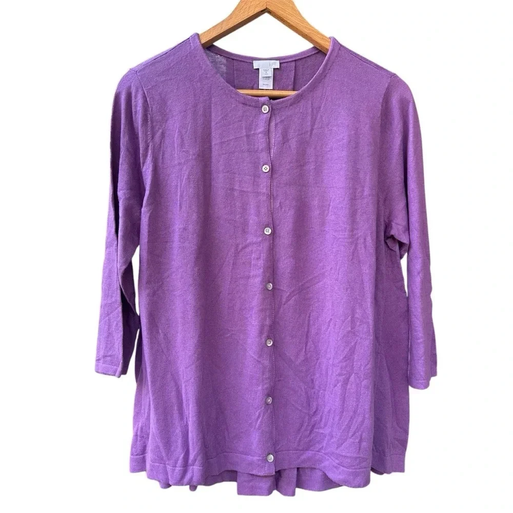 J. Jill Cardigan Sweater NWT Button Front Round Neck 3/4 Sleeves Violet XL Tall